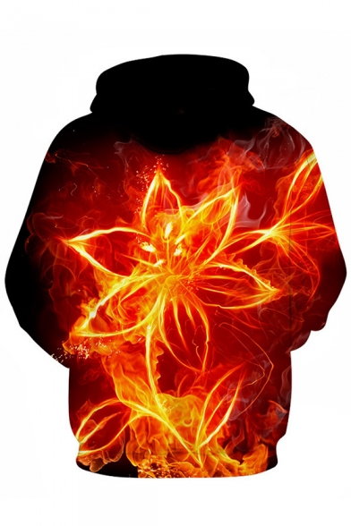 3D Red Fired Rose Printed Long Sleeve Hot Popular Red Hoodie