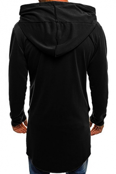 Men's Cool Basic Plain Long Sleeve Sloping Zip Up Fitted Hoodie