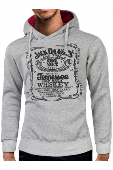 Men's New Fashion Letter Printed Long Sleeve Sports Regular Fitted Drawstring Hoodie