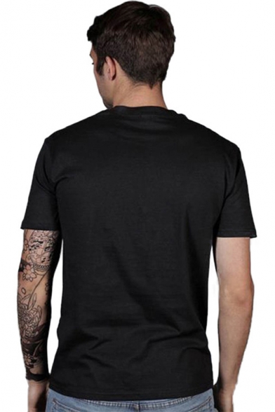 Men's New Stylish Figure Letter FLOSING Print Black Casual T-Shirt