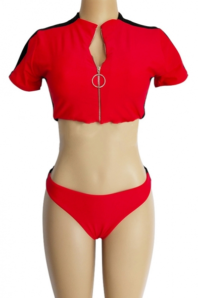 red zip up swimsuit