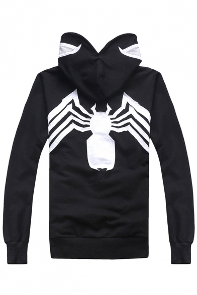 New Stylish Unique Spider Printed Men's Black Long Sleeve Full Zip Fitted Hoodie