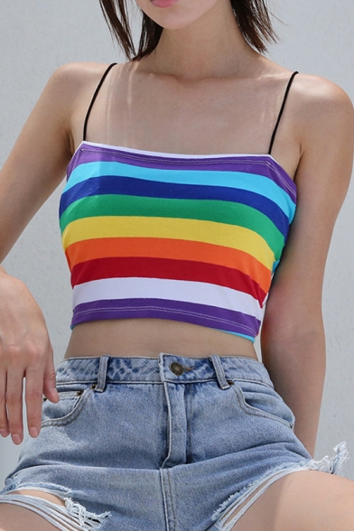 Summer Hot Fashion Colorful Striped Printed Cropped Cami Top