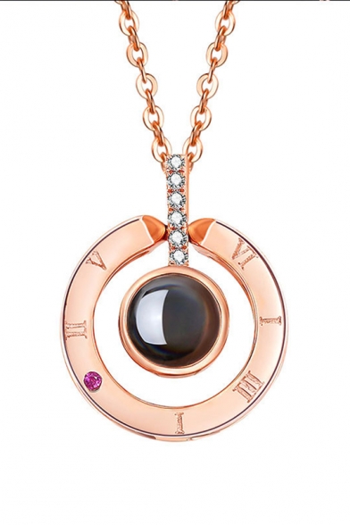 Tik Tok 100 Languages I LOVE YOU Projection on Round Onyx Pendant Loving Memory Collarbone Necklace