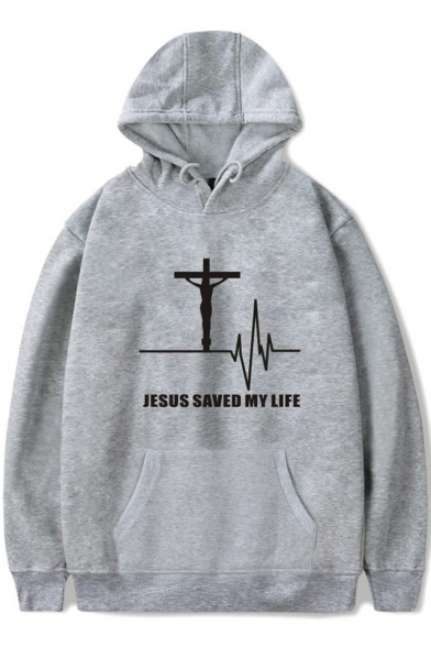 Trendy Cross Letter JESUS SAVED MY LIFE Print Loose Casual Pullover Hoodie
