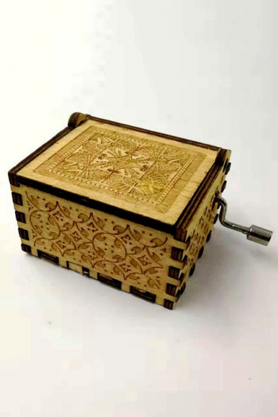 6.4*5.2*4.2cm Letter IT CALLS ME Carved Retro Wooden Hand Cranked Music Box