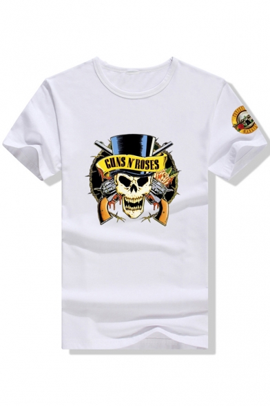 Fashion Skull Band Print Cotton Short Sleeve Leisure T-Shirt