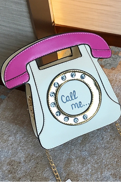 Funny Letter CALL ME Telephone Shaped Unique Soft PU Chain Crossbody Bag