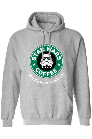 Hot Popular Circle Letter STAR WARS COFFEE Logo Print Regular Fitted Hoodie for Men