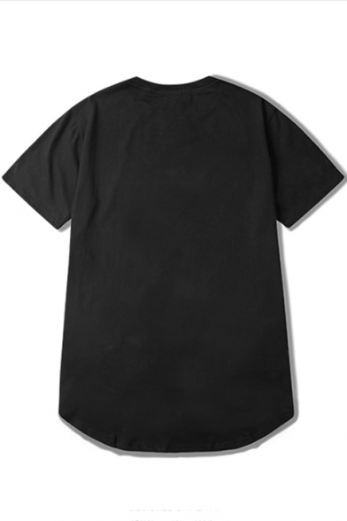 Men's Basic Plain Crewneck Short Sleeve Round Hem Cotton Fitted Long T-Shirt