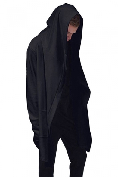 Men's Hip Hop Street Style Long Sleeve Open Front Basic Solid Black Hoodie