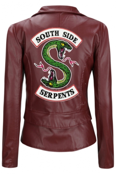 New Stylish Letter SOUTH SIDE Snake Logo Print Back Long Sleeve Lapel Collar Zip Up Biker Jacket