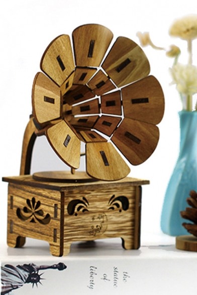 Retro Wooden Ornament Gramophone Khaki Music Box 9.5*8*21cm