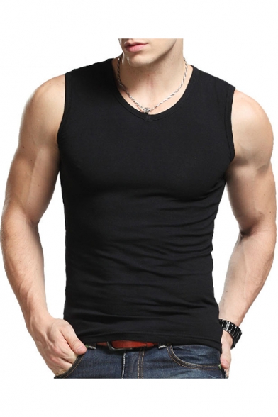 Vented Solid Broad Shoulder Stretch Cotton Slim Fitted Tank Top for Men - Beautifulhalo.com