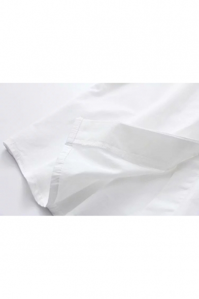 White Cute Cartoon Figure Embroidered Long Sleeve Lapel Collar Button Down Shirt