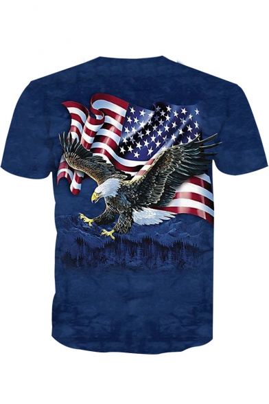 3D Blue America Flag Eagle Print Short Sleeve Fitted T-Shirt for Men