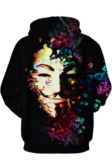 3D Cool Floral Character Printed Street Style Fashion Black Hoodie
