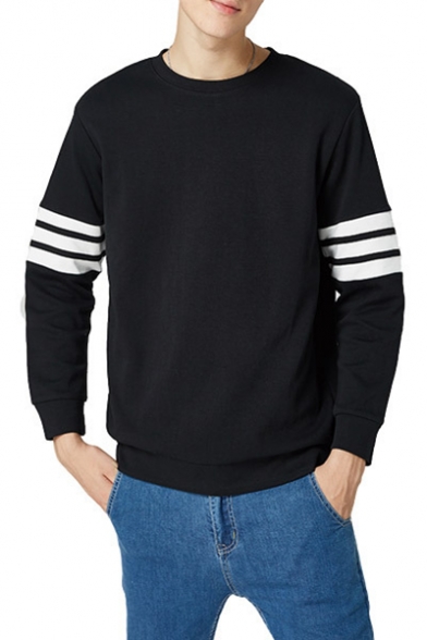 Classic Trendy Striped Print Long Sleeve Crewneck Casual Relaxed Pullover Sweatshirt