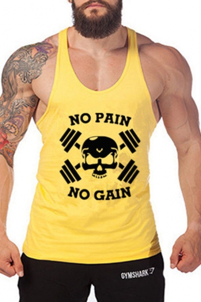 Fashion Letter NO PAIN NO GAIN Print Men's Scoop Neck Muscle Tank Fitness Bro Tank Top