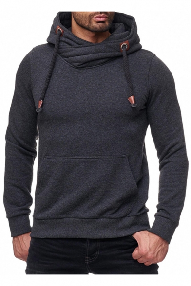 Hot Popular Basic Solid Long Sleeve Regular Fitted Sports Drawstring Hoodie for Guys