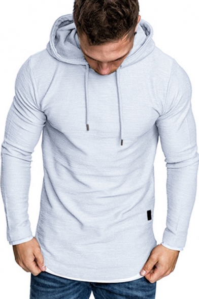 Men's New Trendy Contrast Trim Patchwork Long Sleeve Pullover Regular Fitted Drawstring Hoodie