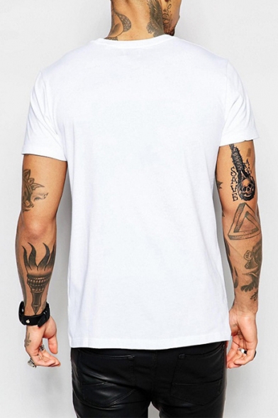 Men's White Cool Indian Lion Printed Round Neck Short Sleeve T-Shirt