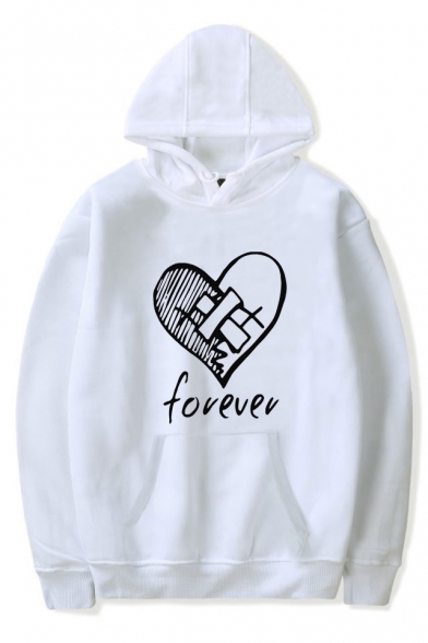 Popular American Rapper Heart Letter FOREVER Print Loose Relaxed Hoodie