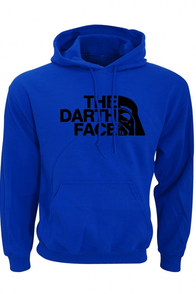 Unique Trendy Letter THE DARTH FACE Logo Print Long Sleeve Sports Casual Hoodie