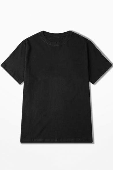 Basic Round Neck Half-Sleeved Letter MOON LIGHT Black Cotton Graphic T-Shirt for Men