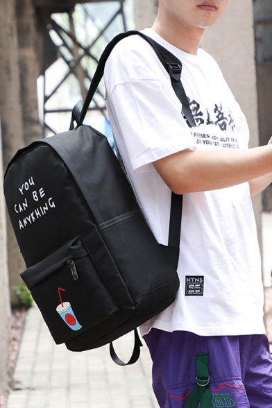 Cool Letter YOU CAN BE ANYKHING Drink Cup Printed Black School Bag Backpack for Juniors