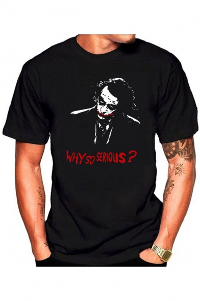Funny Clown Letter WHY SO SERIOUS Print Men's Loose Casual T-Shirt