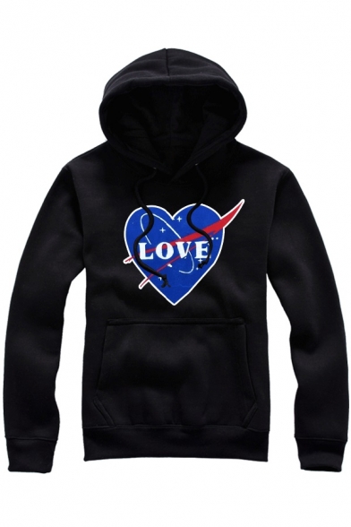Letter Heart Printed Long Sleeve Unisex Fitted Cozy Hoodie