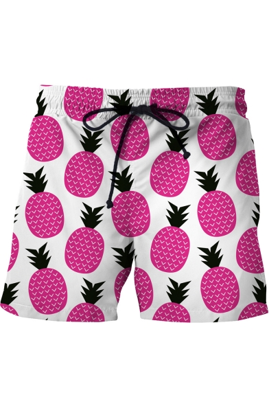 Men's Summer Fashion Purple Pineapple Printed Drawstring Waist Casual Swim Trunks