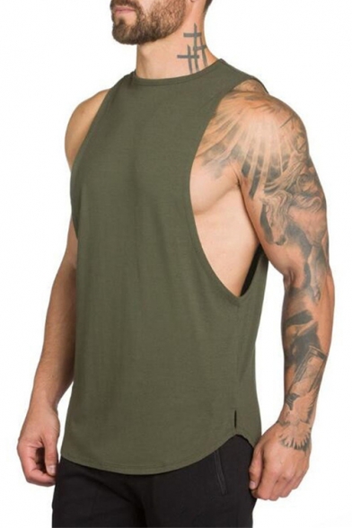 Men's Trendy Basic Plain Round Neck Sleeveless Loose Fit Sport Cotton Tank Top