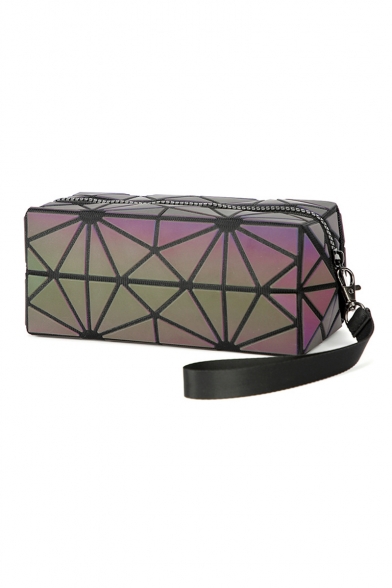 New Arrival Laser Geometric Luminous Purple Wrist Bag Cosmetic Bag