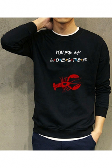 New Stylish Letter YOU'RE MY LOBSTER Print Long Sleeve Fitted Pullover Sweatshirt