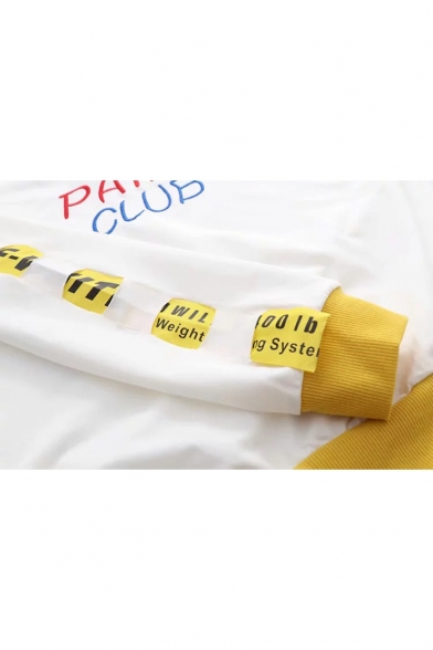 Simple Letter PAINT CLUB Embroidered Colorblock Long Sleeve White Loose Hoodie