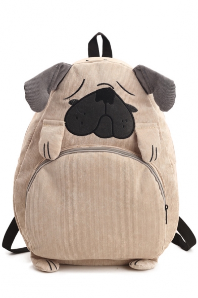 Students School Fashion Cute Cartoon Fox Dog Design Corduroy Backpack 28*12*41cm