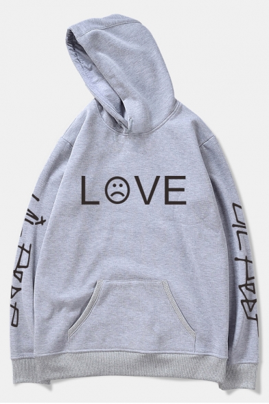 American Rapper Unique Letter LOVE Sad Face Pattern Loose Fitted Pullover Hoodie