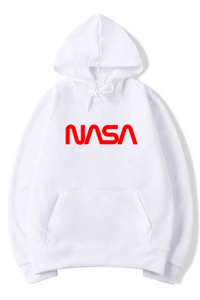 Unique Long Sleeve Letter NASA Printed Drawstring Hoodie for Couple
