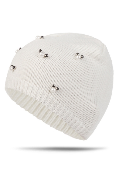 Winter's Lovely Cute Pearl Embellished Warm Knit Beanie Hat
