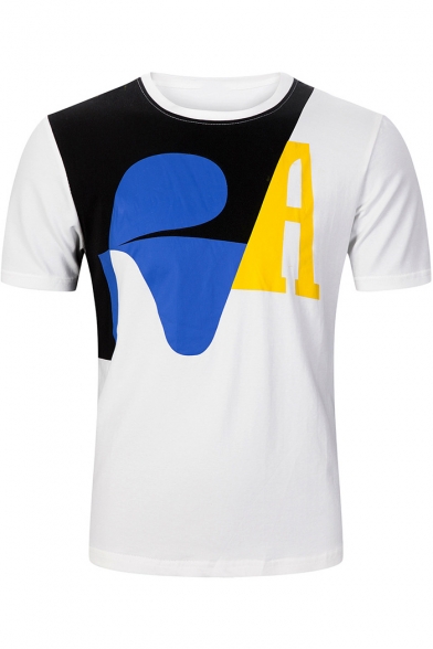 Cool Colorblock Pattern Basic Short Sleeve Comfort Casual T-Shirt