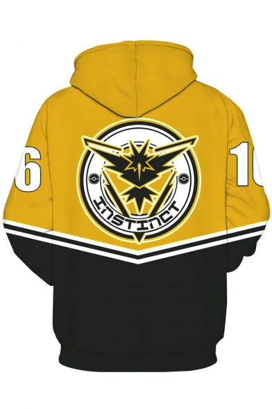 Fashion Two-Tone Colorblock Letter INSTINCT Badge Printed Cool Yellow Hoodie for Guys