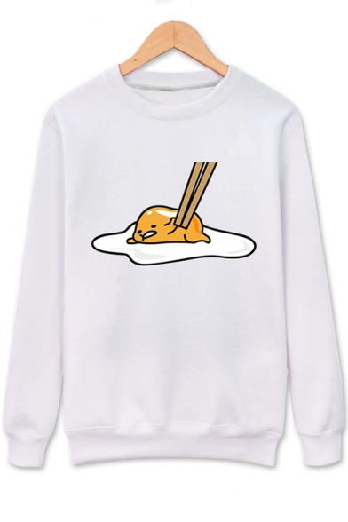 Funny Lazy Egg Gudetama Printed Long Sleeve Round Neck Unisex Pullover Sweatshirt
