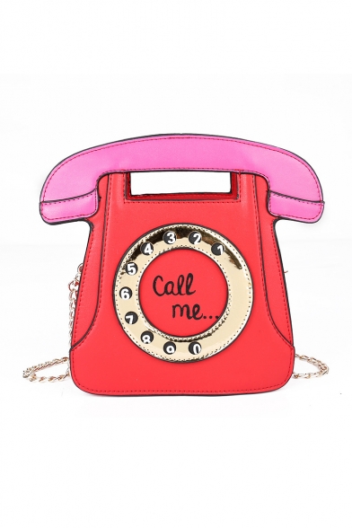 Funny Letter CALL ME Telephone Shaped Unique Soft PU Chain Crossbody Bag