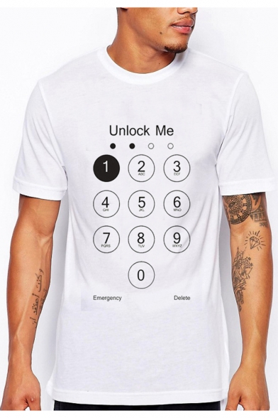Funny Letter UNLOCK ME Phone Number Printed Basic White Loose Fit T-Shirt