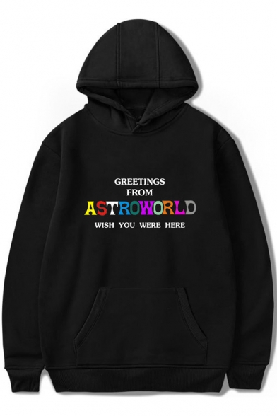 Hot Popular Letter ASTROWORLD WISH YOU WERE HERE Print Men's Loose Leisure Pullover Hoodie