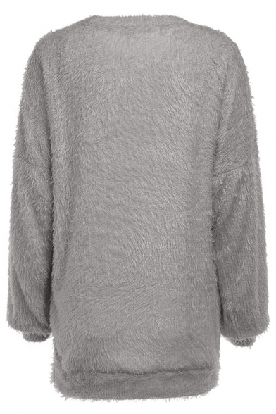 Lazy Long Sleeve Round Neck Plain Tunics Relaxed Sweater