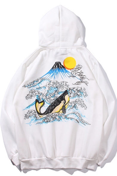 Long Sleeve Mountain Printed Casual Unisex Relaxed Drawstring Hoodie
