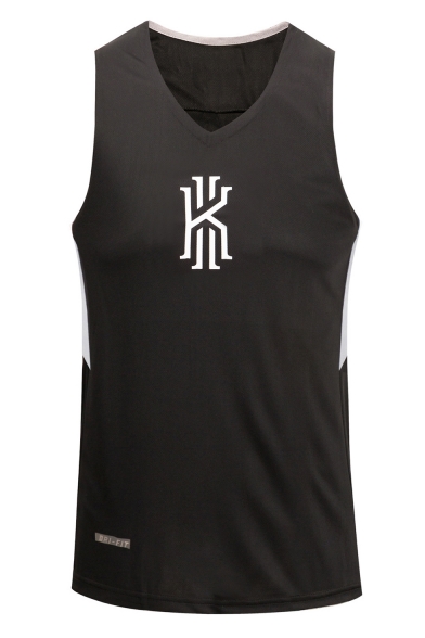 Men's Black Basketball V-Neck Breathable Quick-Dry Athletic Loose Workout Tank Top